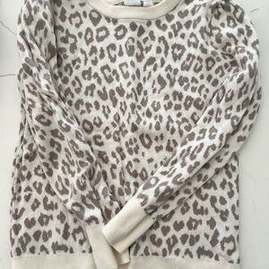 Girls Leopard Print Knit Sweater in Cream and Taupe
